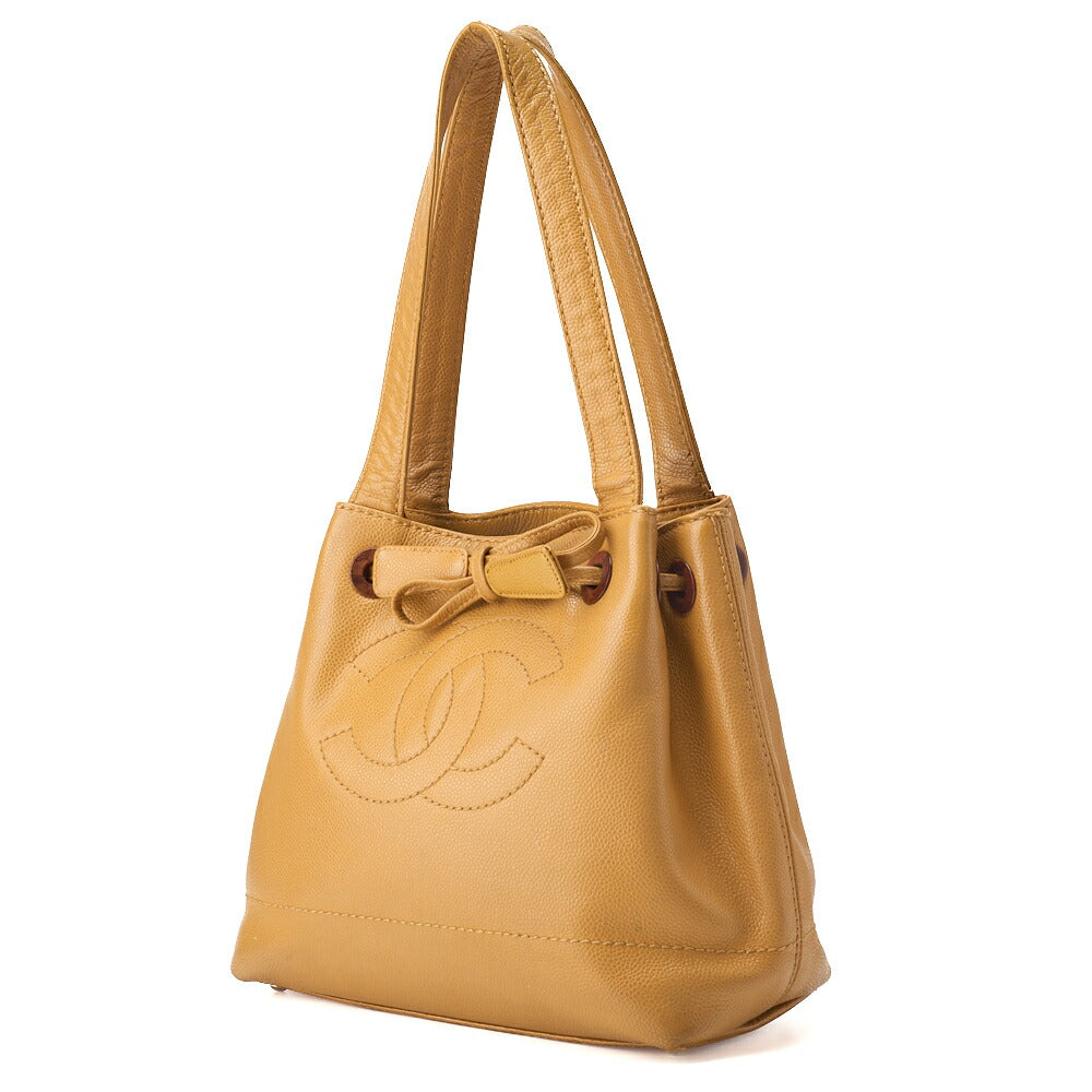CHANEL Shoulder Tote Bag Caviar Skin Beige Wood Gold-Tone Hardware Pre-Owned - Vintage La Charme