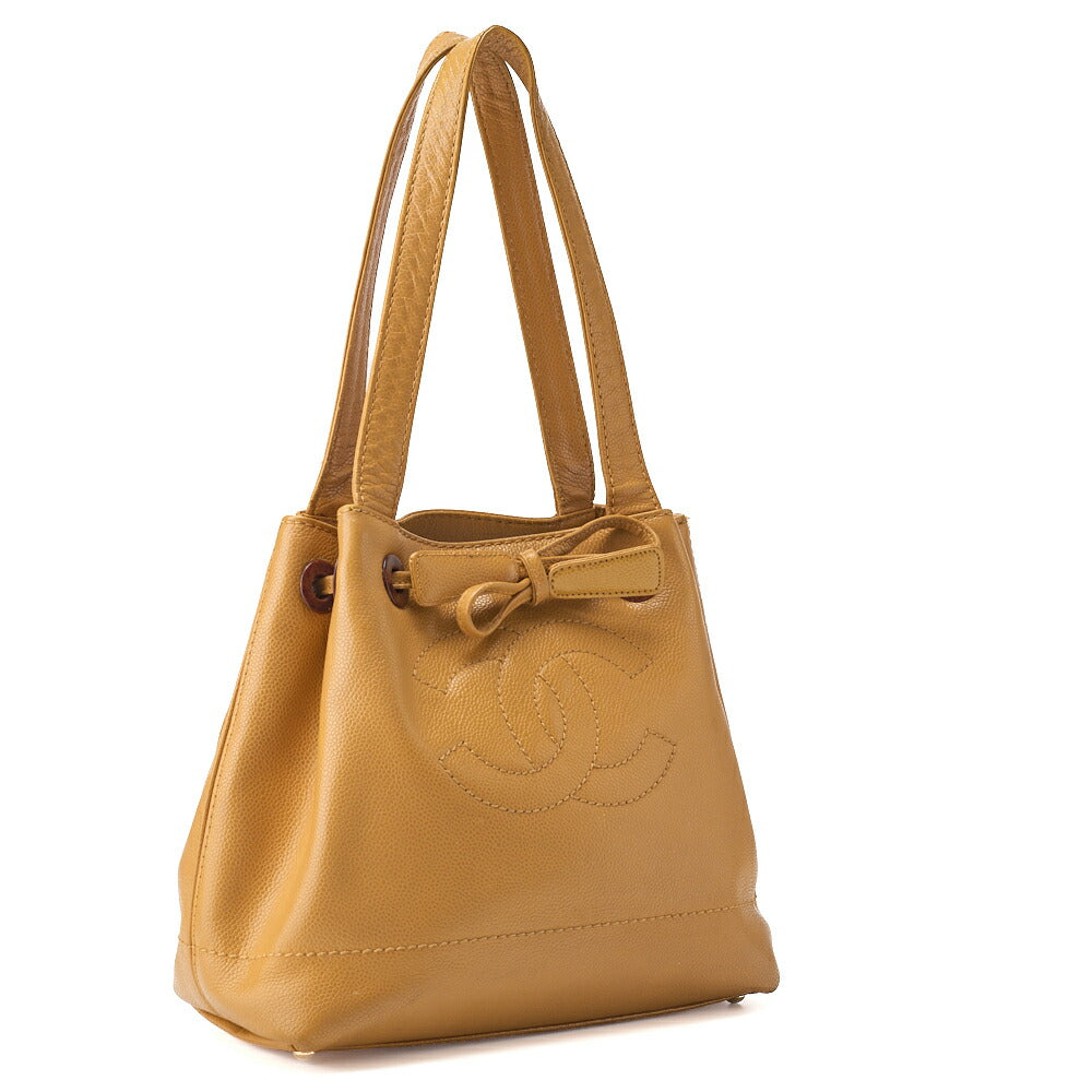 CHANEL Shoulder Tote Bag Caviar Skin Beige Wood Gold-Tone Hardware Pre-Owned - Vintage La Charme
