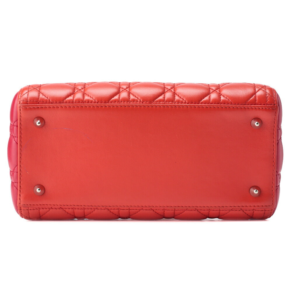 Dior Lady Dior Cannage 2WAY Handbag Lambskin Red Salmon Pink Gold-Tone Hardware Pre-Owned - Vintage La Charme