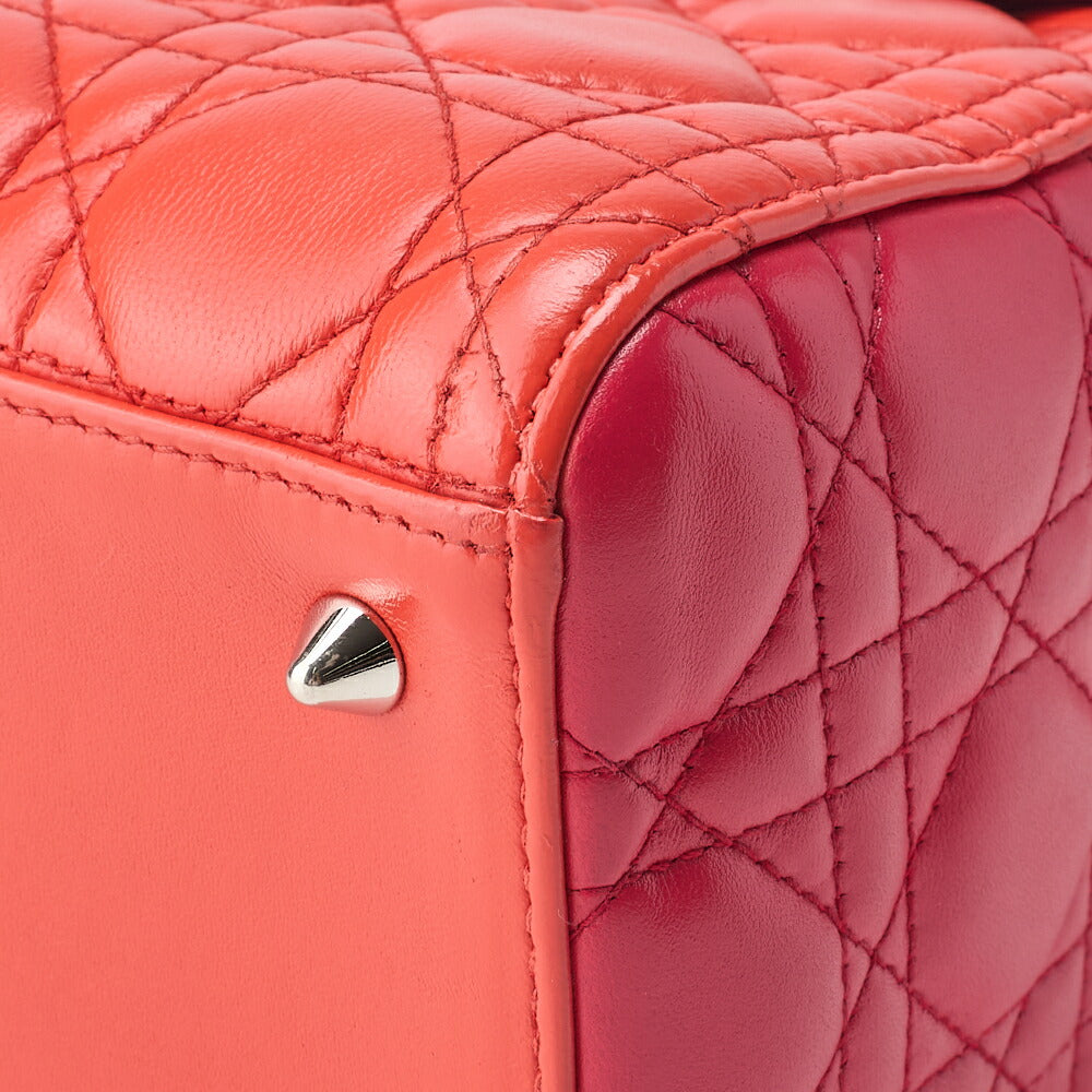 Dior Lady Dior Cannage 2WAY Handbag Lambskin Red Salmon Pink Gold-Tone Hardware Pre-Owned - Vintage La Charme