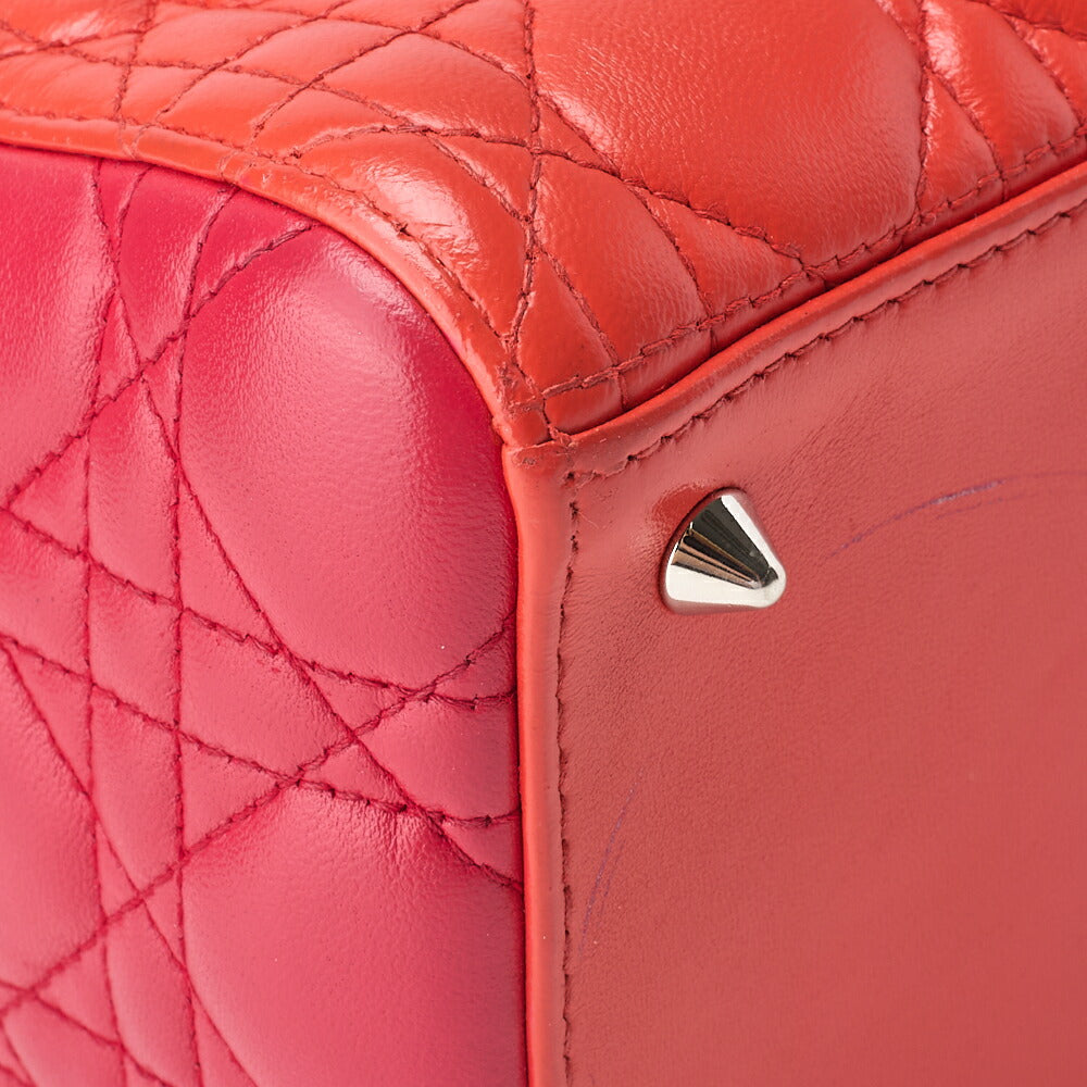 Dior Lady Dior Cannage 2WAY Handbag Lambskin Red Salmon Pink Gold-Tone Hardware Pre-Owned - Vintage La Charme