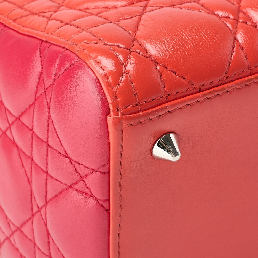 Dior Lady Dior Cannage 2WAY Handbag Lambskin Red Salmon Pink Gold-Tone Hardware Pre-Owned - Vintage La Charme