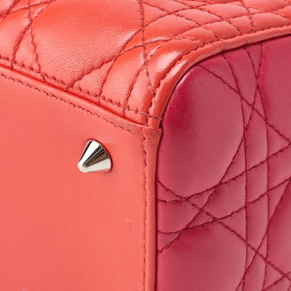 Dior Lady Dior Cannage 2WAY Handbag Lambskin Red Salmon Pink Gold-Tone Hardware Pre-Owned - Vintage La Charme