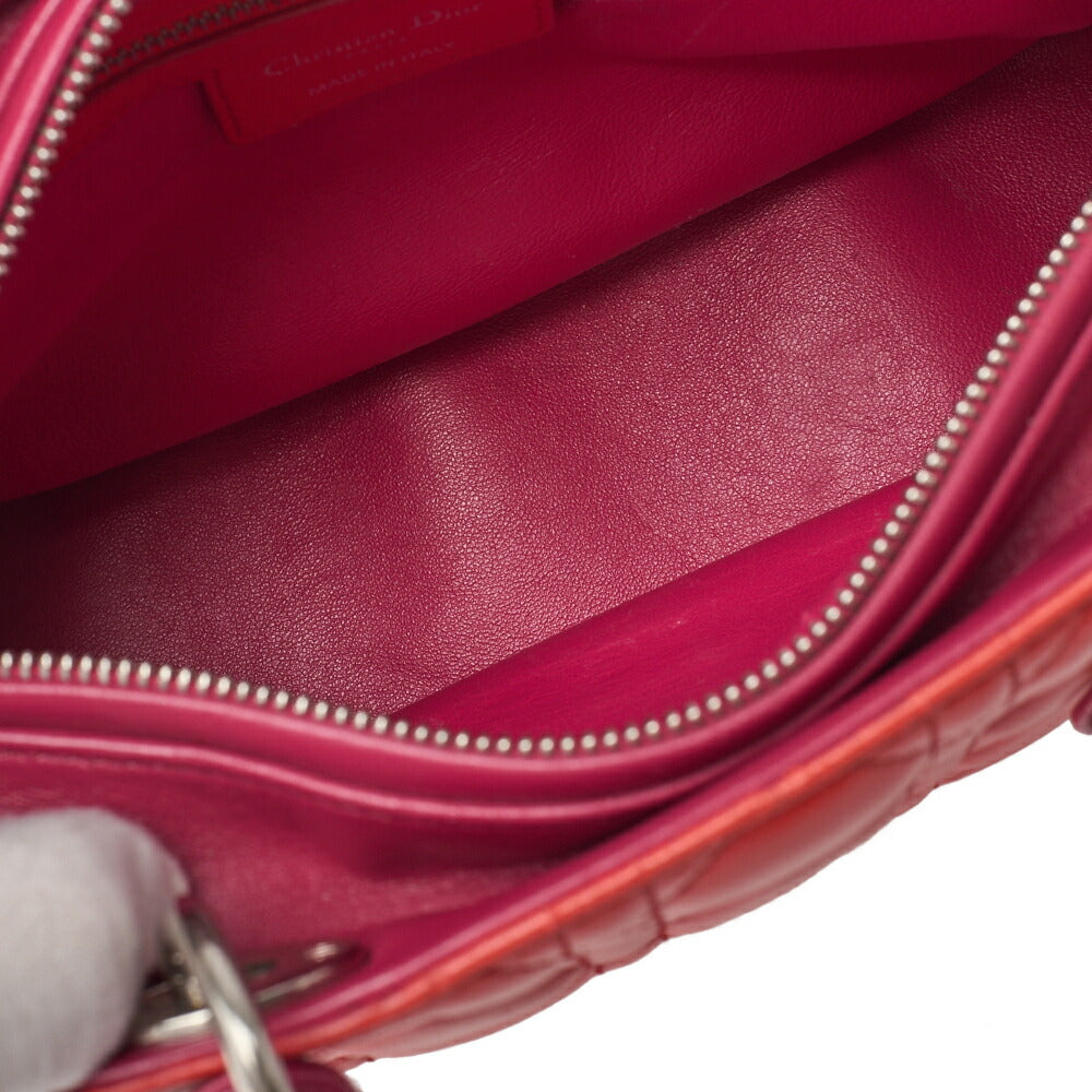 Dior Lady Dior Cannage 2WAY Handbag Lambskin Red Salmon Pink Gold-Tone Hardware Pre-Owned - Vintage La Charme