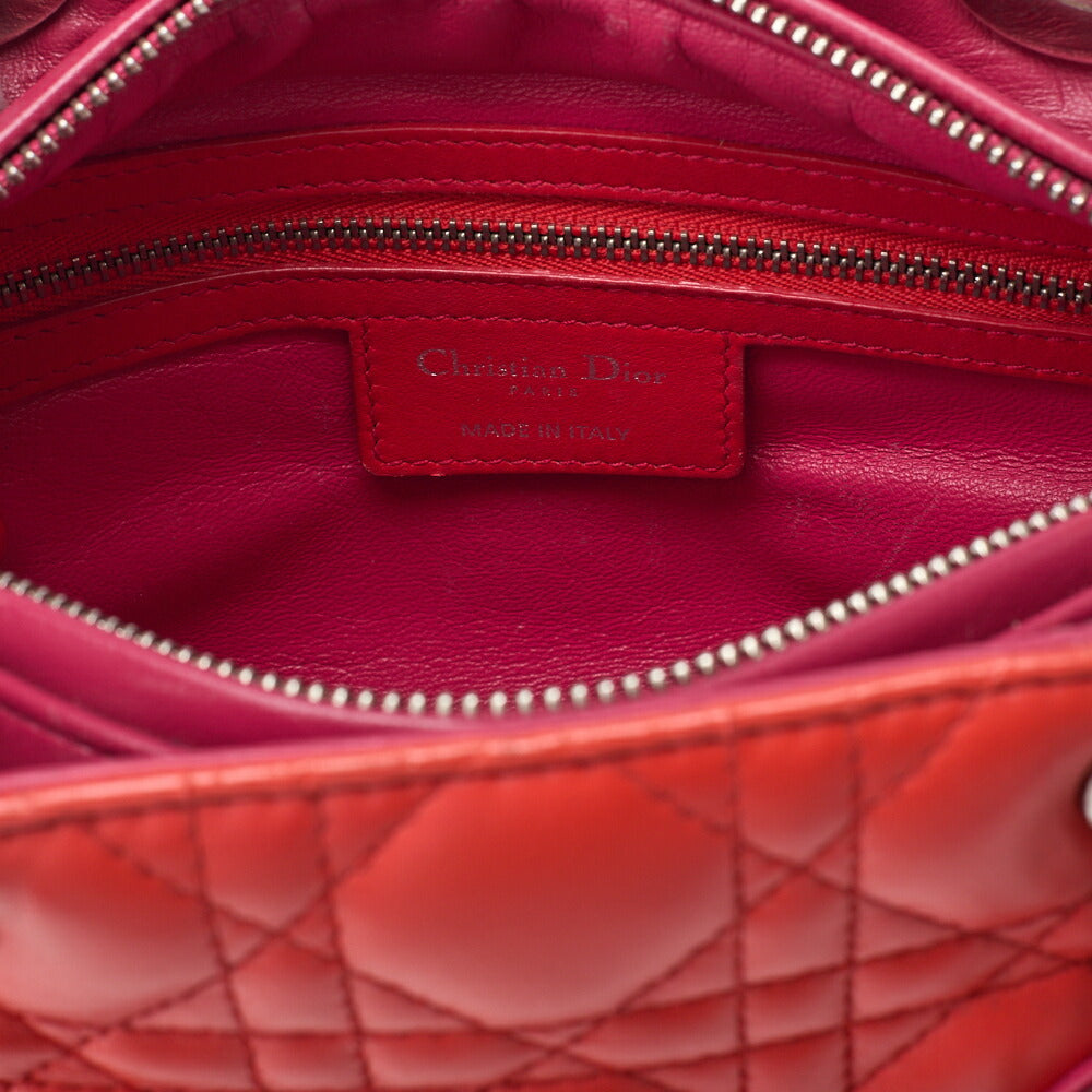 Dior Lady Dior Cannage 2WAY Handbag Lambskin Red Salmon Pink Gold-Tone Hardware Pre-Owned - Vintage La Charme