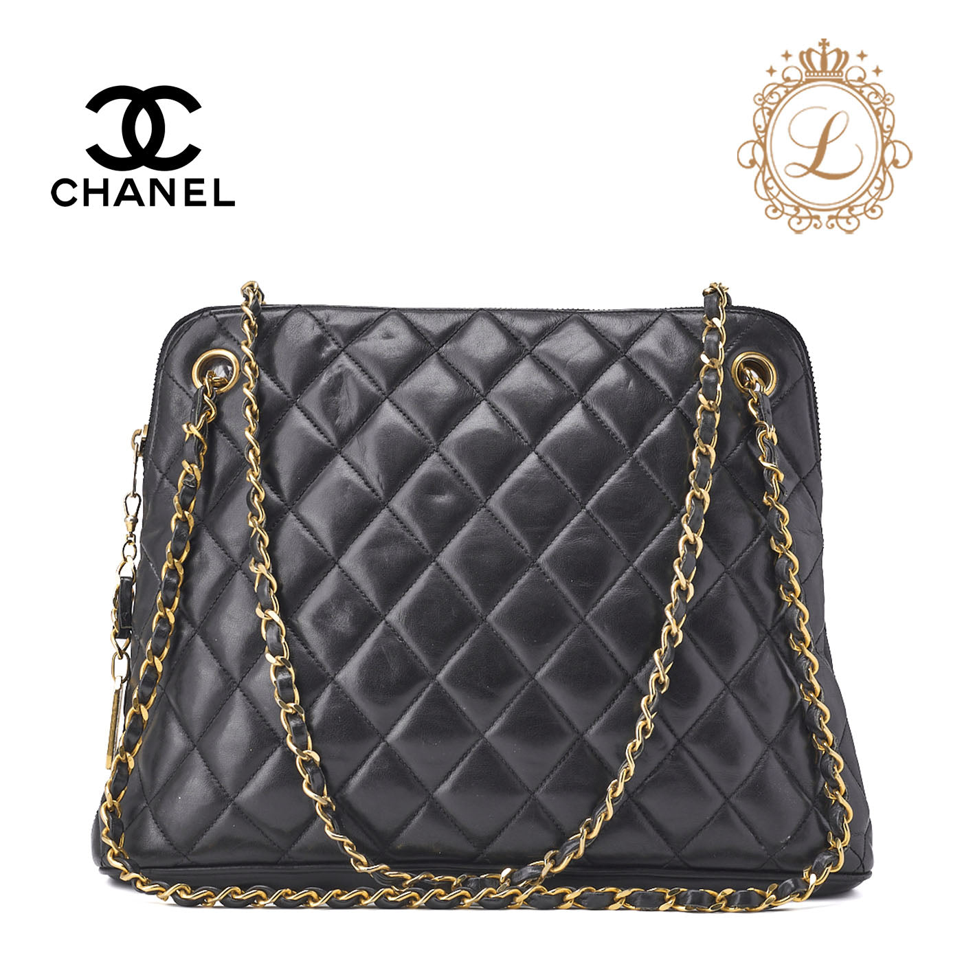 CHANEL Shoulder Tote Bag Matelasse Lambskin Black Gold-Tone Hardware Pre-Owned - Vintage La Charme