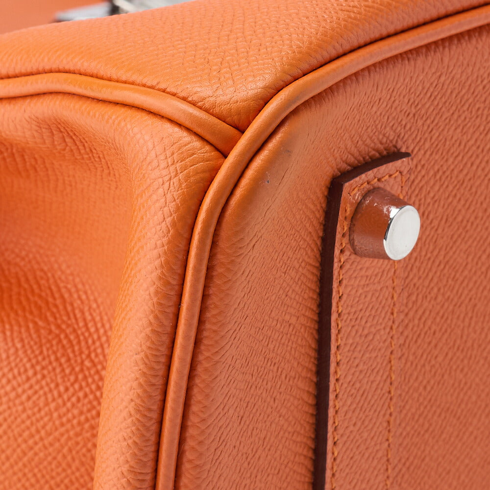 HERMES Birkin 35 Handbag Vo Epson Orange Vaux Epson Silver-Tone Hardware Pre-Owned - Vintage La Charme