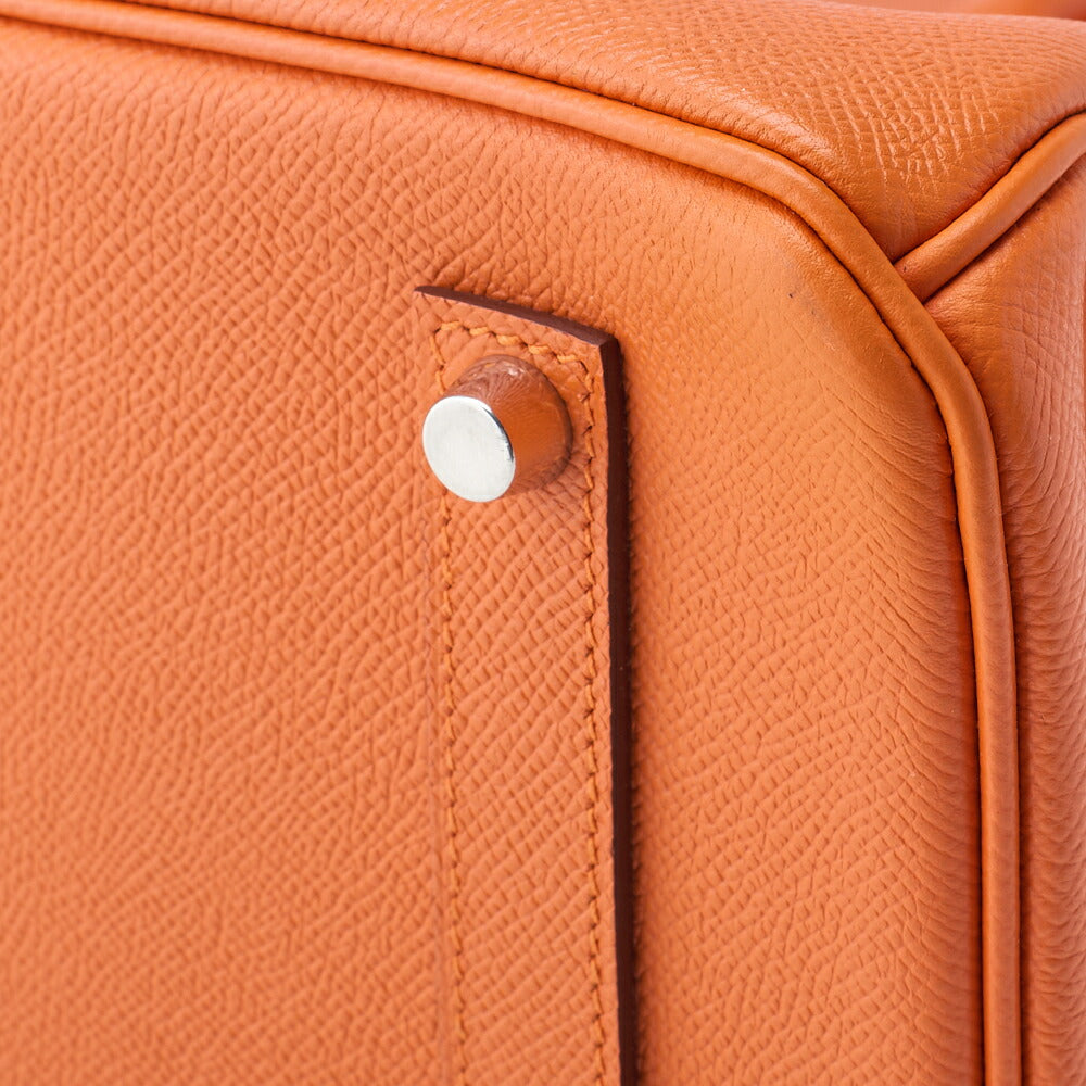 HERMES Birkin 35 Handbag Vo Epson Orange Vaux Epson Silver-Tone Hardware Pre-Owned - Vintage La Charme