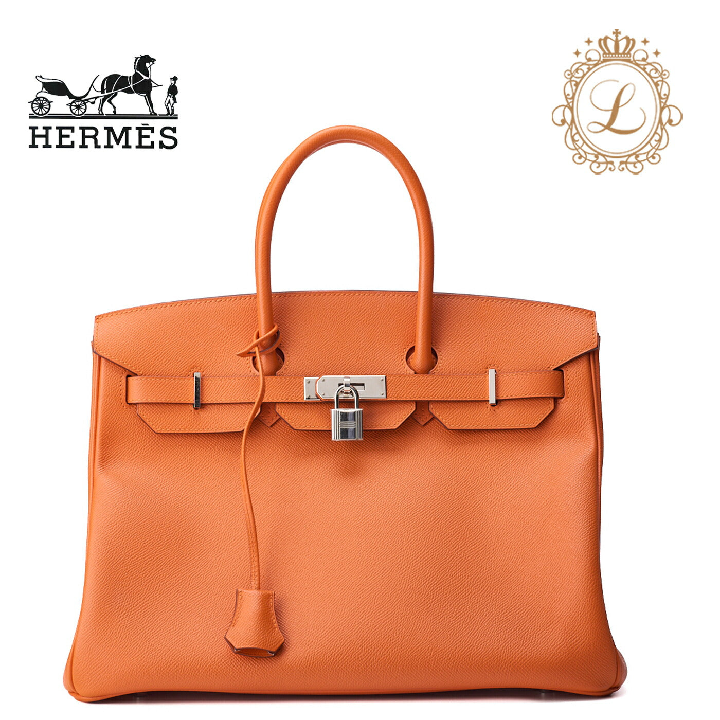 HERMES Birkin 35 Handbag Vo Epson Orange Vaux Epson Silver-Tone Hardware Pre-Owned - Vintage La Charme