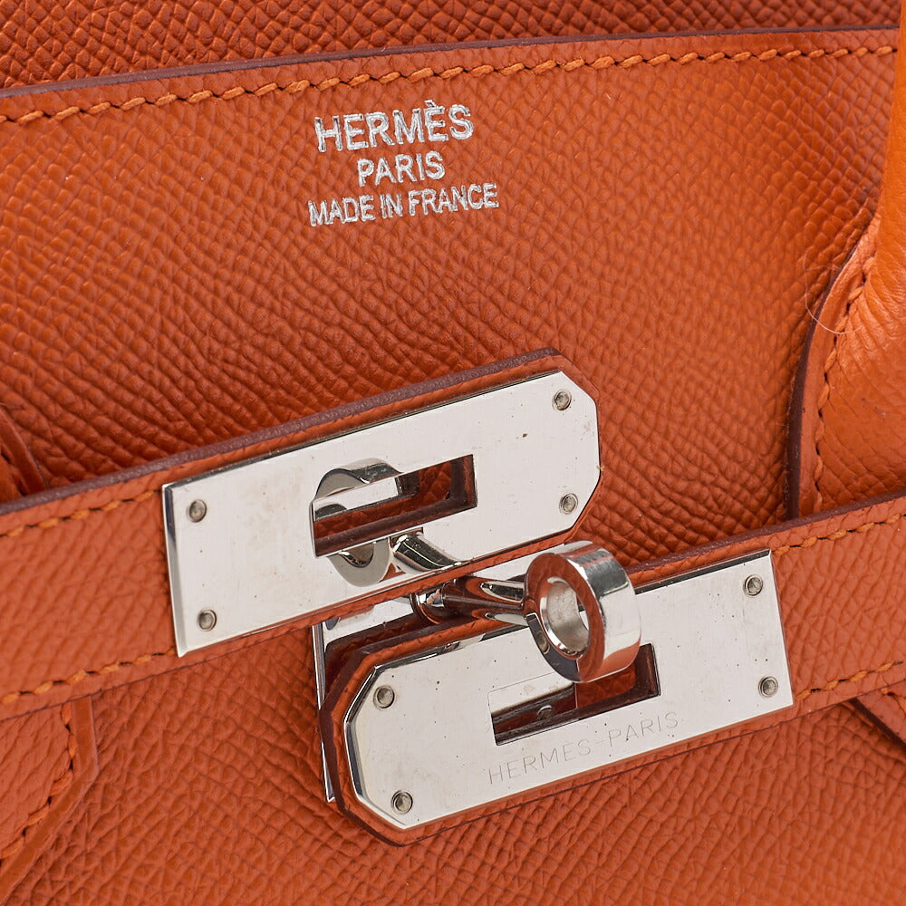 HERMES Birkin 35 Handbag Vo Epson Orange Vaux Epson Silver-Tone Hardware Pre-Owned - Vintage La Charme