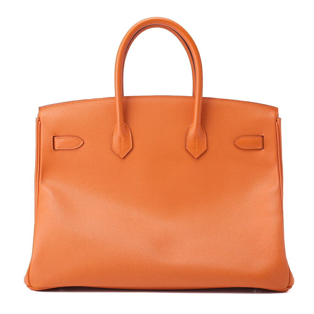 HERMES Birkin 35 Handbag Vo Epson Orange Vaux Epson Silver-Tone Hardware Pre-Owned - Vintage La Charme