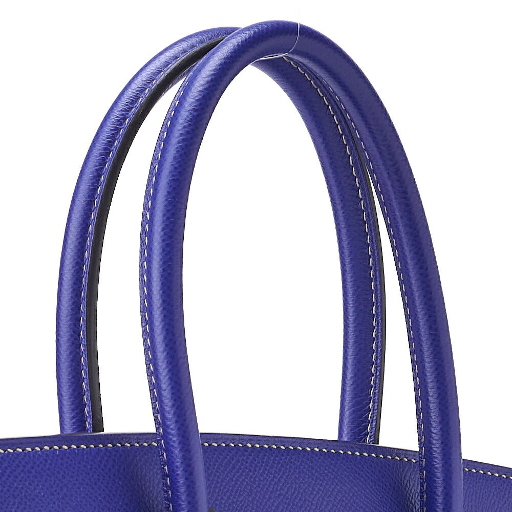 HERMES Birkin 35 Handbag Vaux Epson Blue France Silver-Tone Hardware Pre-Owned - Vintage La Charme