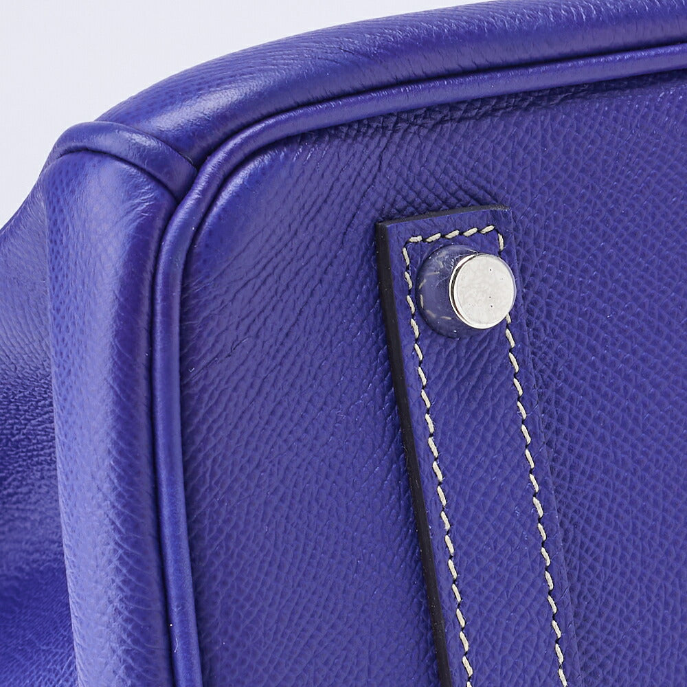 HERMES Birkin 35 Handbag Vaux Epson Blue France Silver-Tone Hardware Pre-Owned - Vintage La Charme