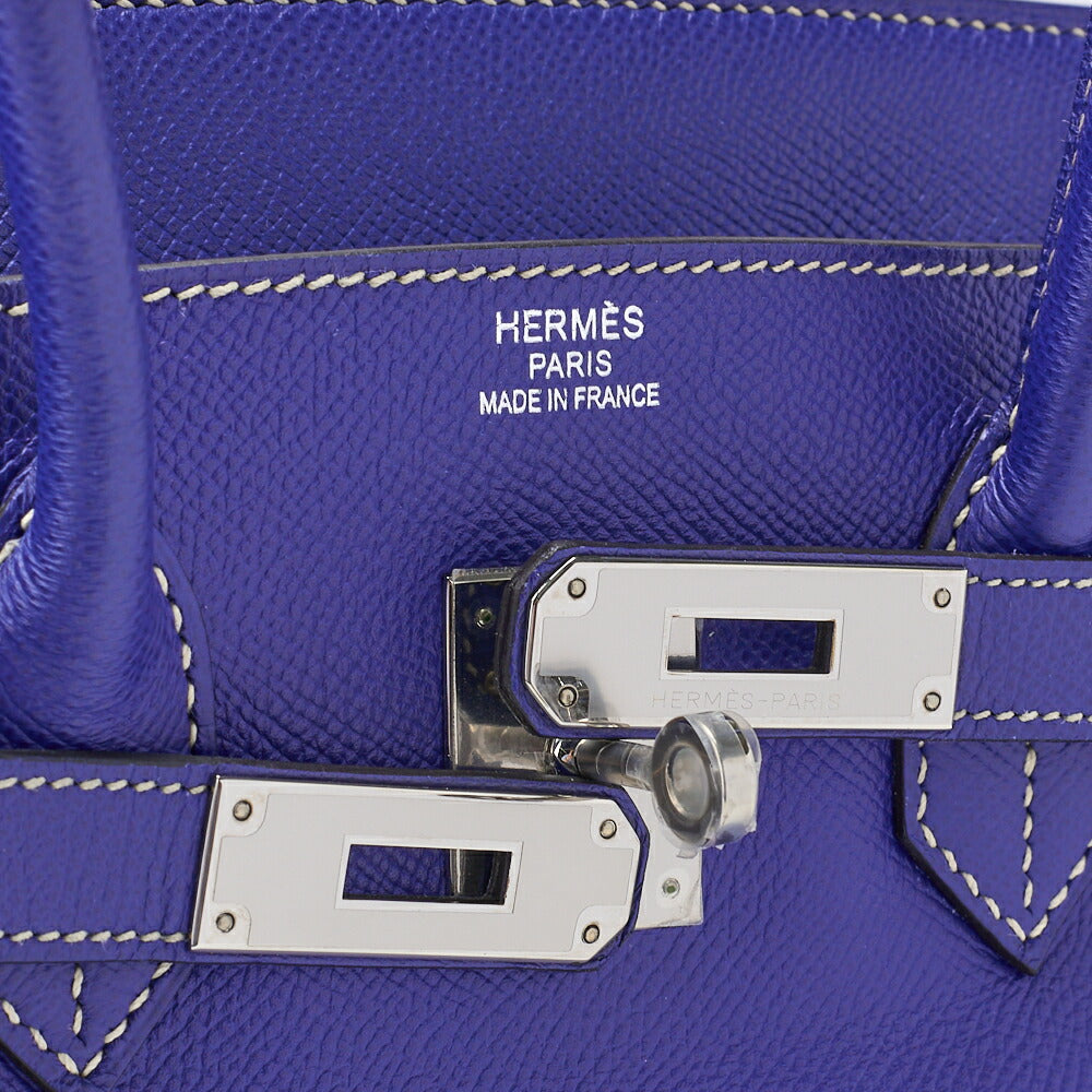 HERMES Birkin 35 Handbag Vaux Epson Blue France Silver-Tone Hardware Pre-Owned - Vintage La Charme