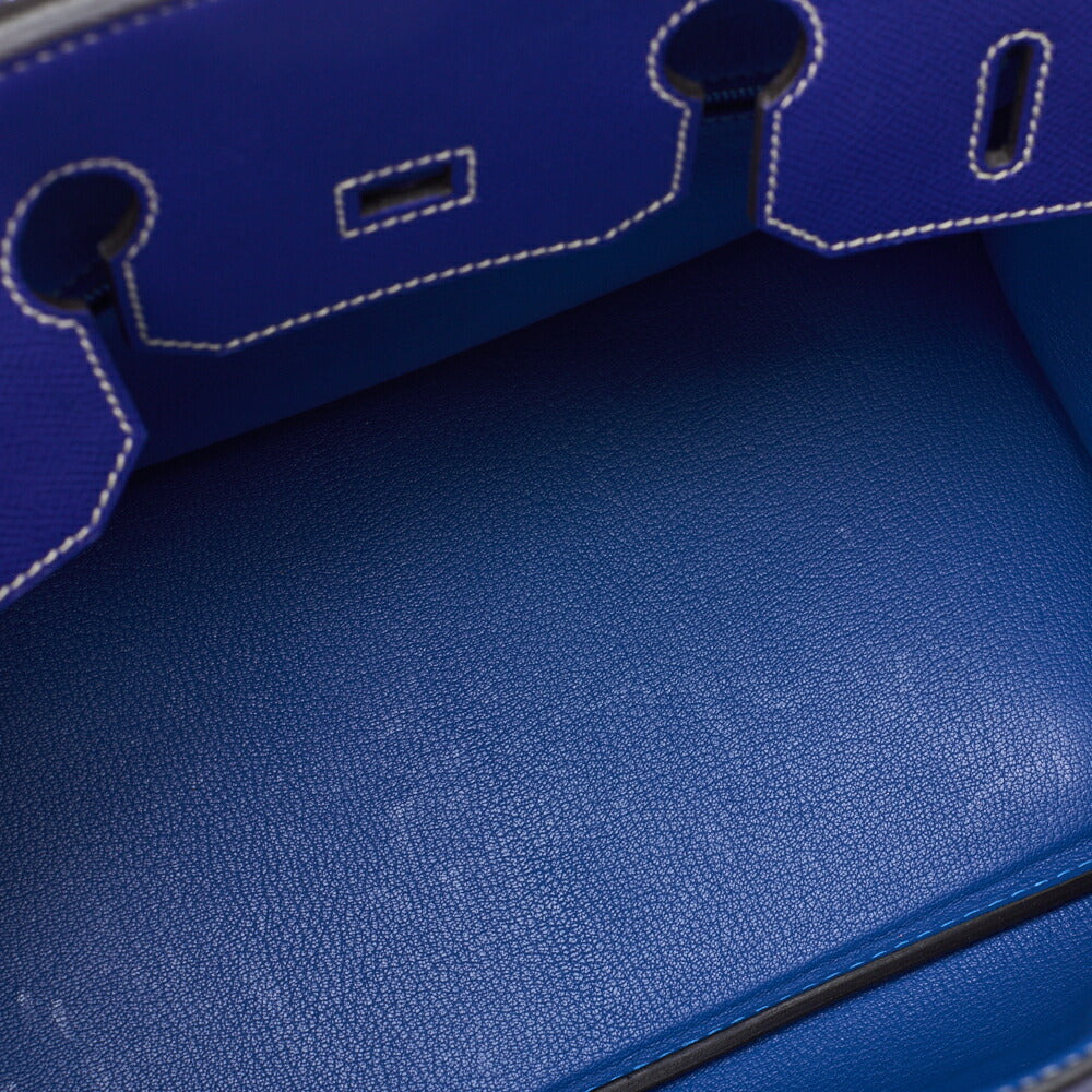 HERMES Birkin 35 Handbag Vaux Epson Blue France Silver-Tone Hardware Pre-Owned - Vintage La Charme