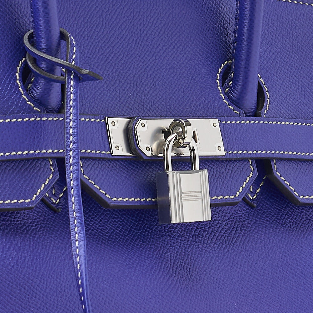 HERMES Birkin 35 Handbag Vaux Epson Blue France Silver-Tone Hardware Pre-Owned - Vintage La Charme