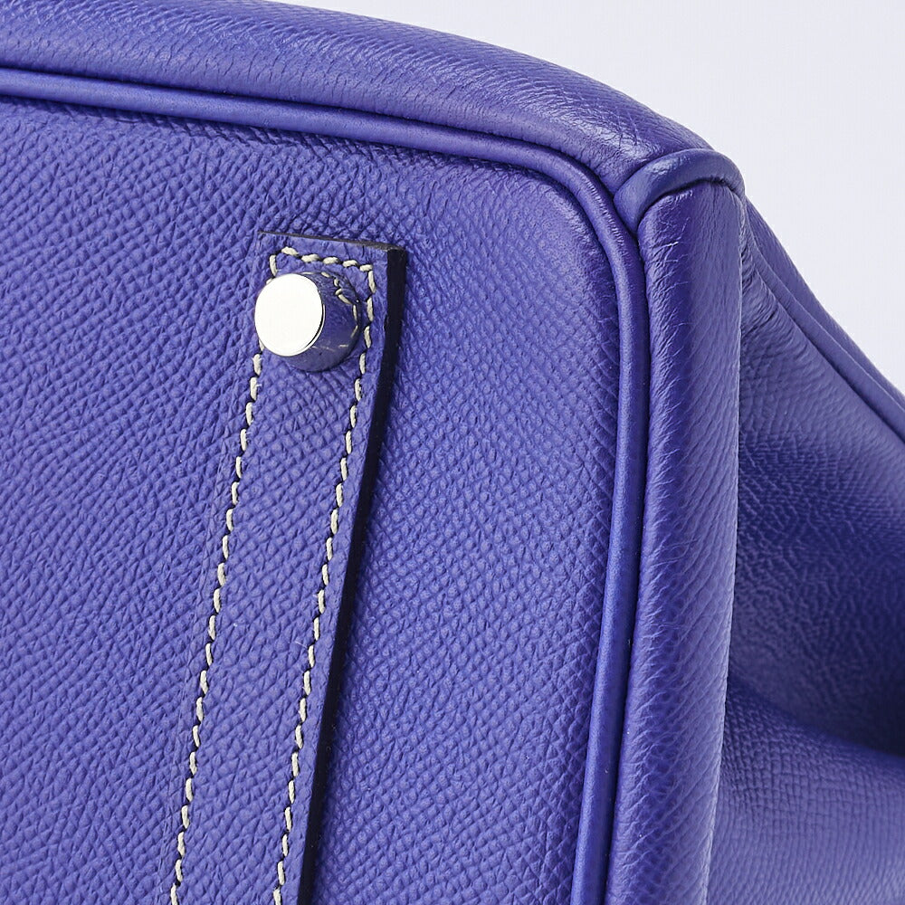 HERMES Birkin 35 Handbag Vaux Epson Blue France Silver-Tone Hardware Pre-Owned - Vintage La Charme