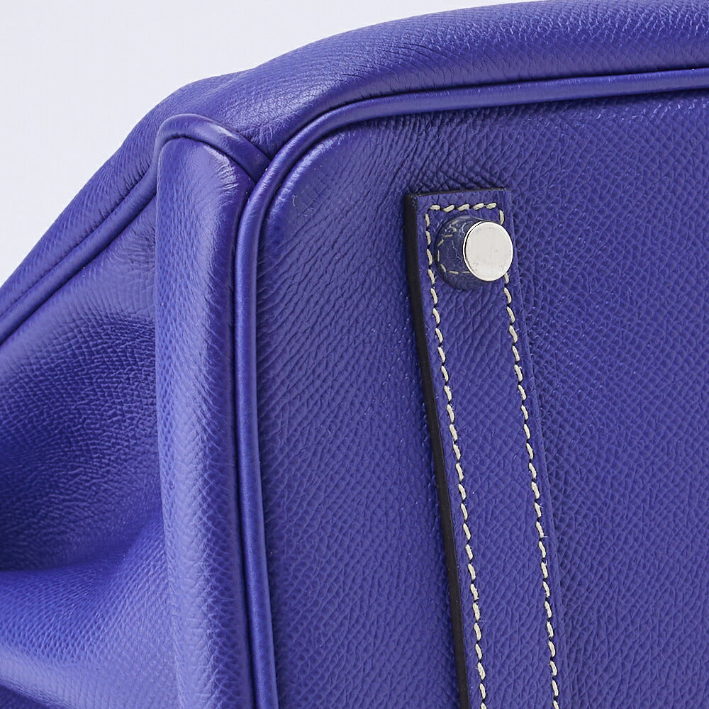 HERMES Birkin 35 Handbag Vaux Epson Blue France Silver-Tone Hardware Pre-Owned - Vintage La Charme