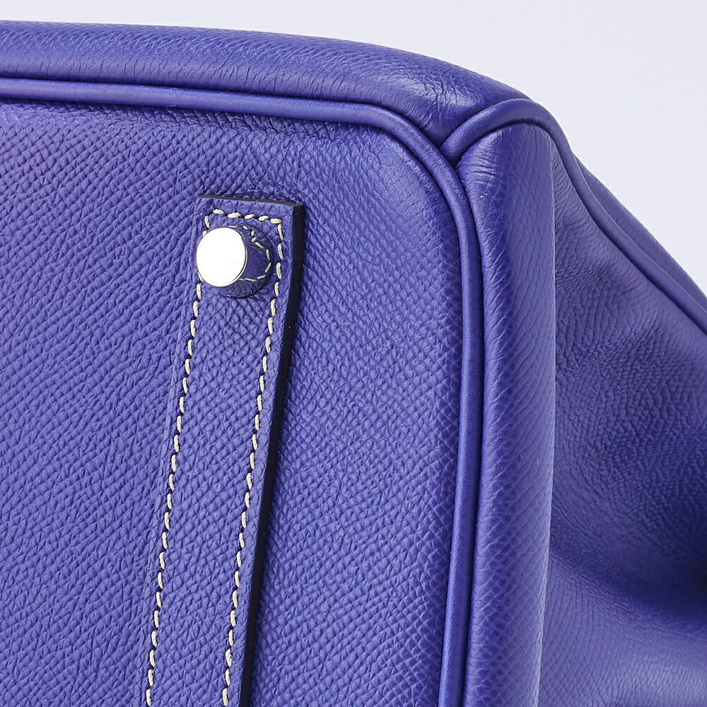 HERMES Birkin 35 Handbag Vaux Epson Blue France Silver-Tone Hardware Pre-Owned - Vintage La Charme