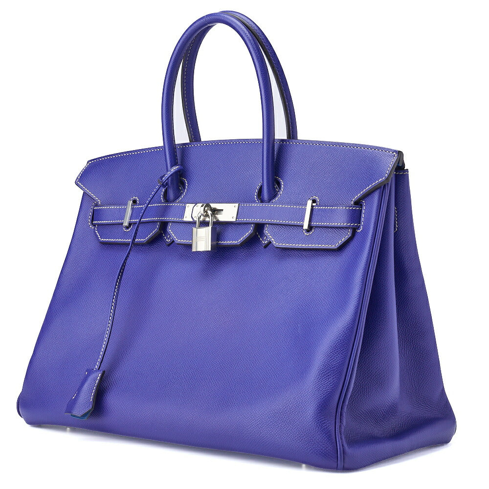 HERMES Birkin 35 Handbag Vaux Epson Blue France Silver-Tone Hardware Pre-Owned - Vintage La Charme