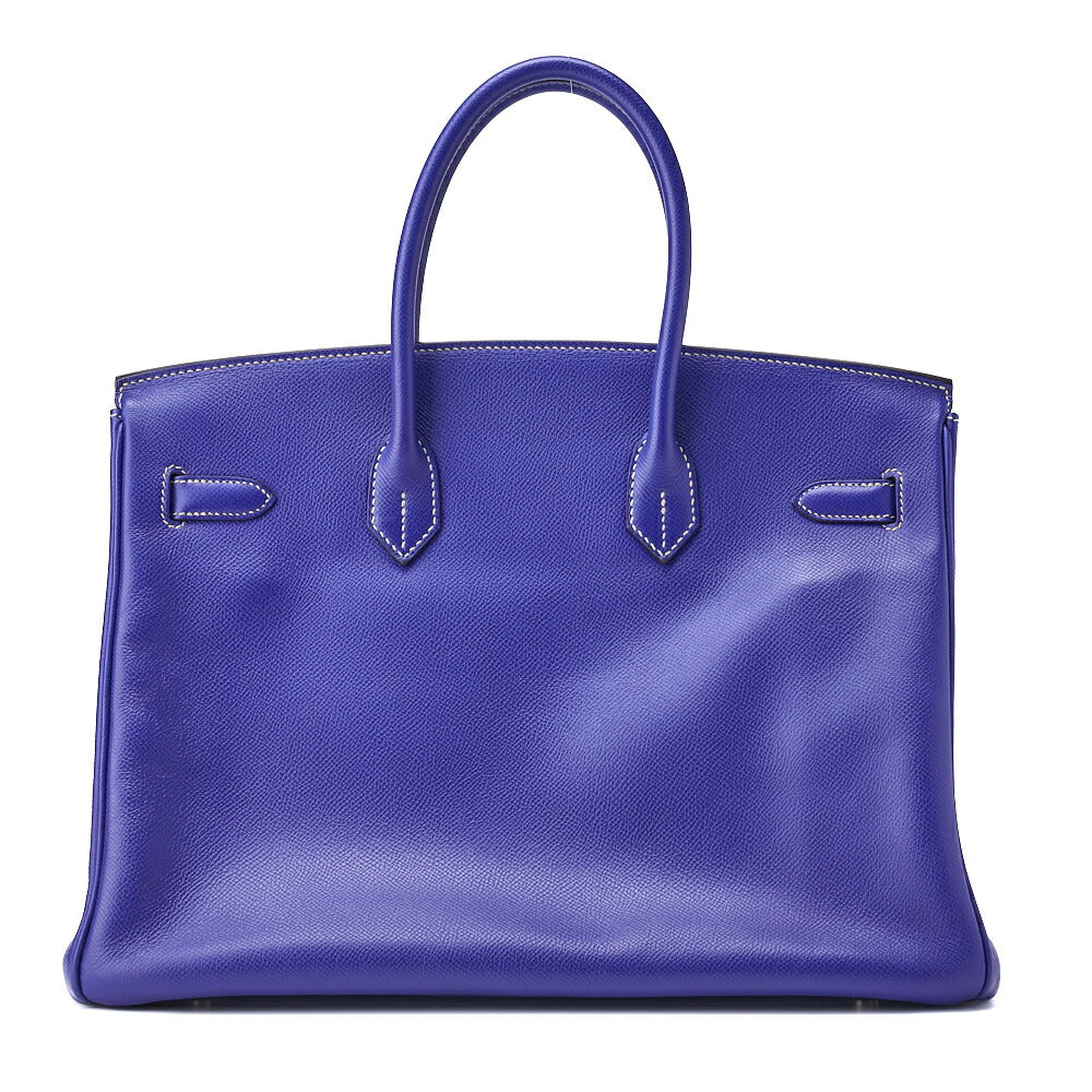HERMES Birkin 35 Handbag Vaux Epson Blue France Silver-Tone Hardware Pre-Owned - Vintage La Charme