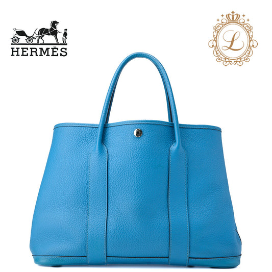 HERMES Garden Party PM Tote Bag Negonda Leather Blue Paon Silver-Tone Hardware Pre-Owned - Vintage La Charme