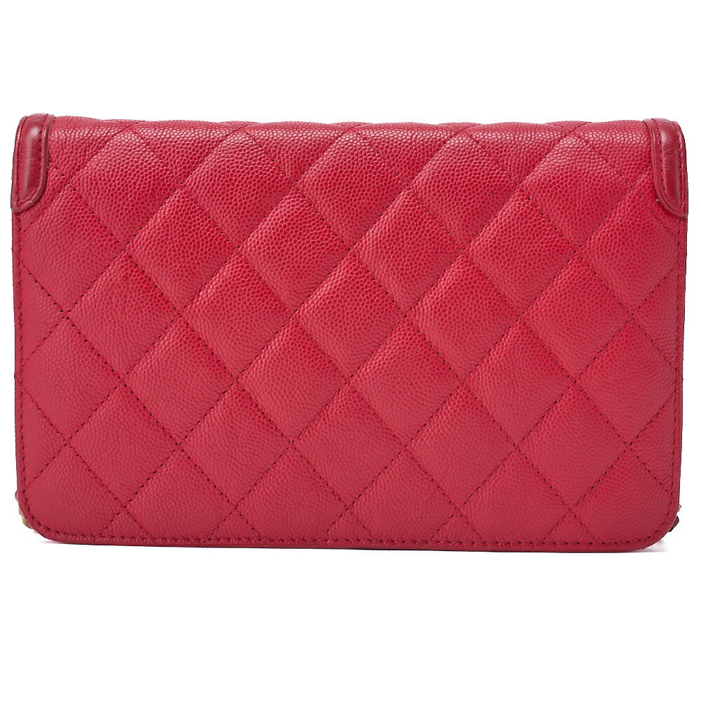 CHANEL Shoulder Bag Chain Wallet Matelasse Caviar Skin Red Gold-Tone Hardware Pre-Owned - Vintage La Charme