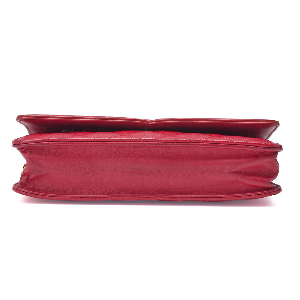 CHANEL Shoulder Bag Chain Wallet Matelasse Caviar Skin Red Gold-Tone Hardware Pre-Owned - Vintage La Charme