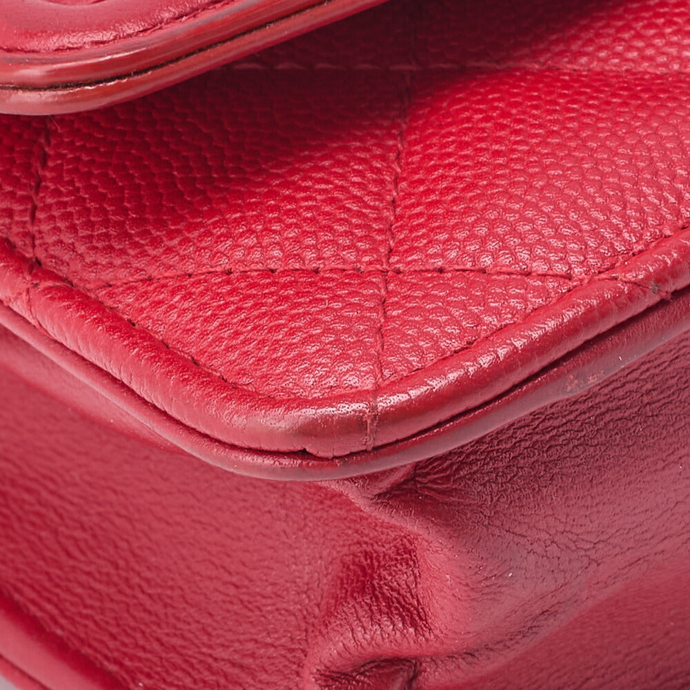 CHANEL Shoulder Bag Chain Wallet Matelasse Caviar Skin Red Gold-Tone Hardware Pre-Owned - Vintage La Charme