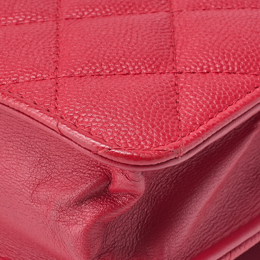 CHANEL Shoulder Bag Chain Wallet Matelasse Caviar Skin Red Gold-Tone Hardware Pre-Owned - Vintage La Charme