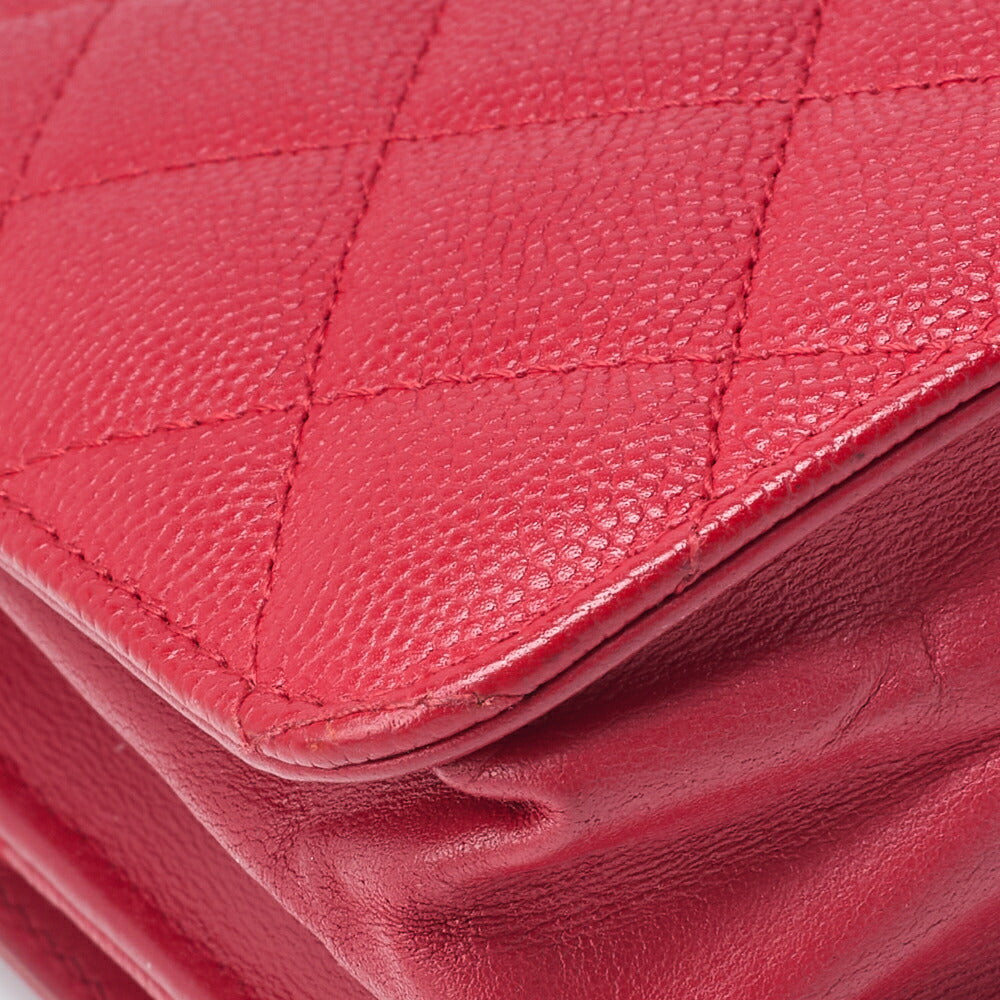 CHANEL Shoulder Bag Chain Wallet Matelasse Caviar Skin Red Gold-Tone Hardware Pre-Owned - Vintage La Charme