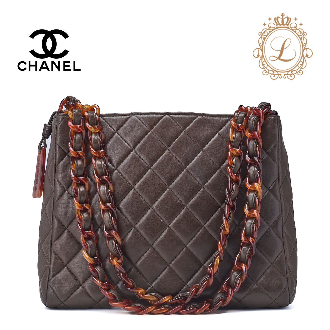 CHANEL Shoulder Tote Bag Matelasse Lambskin Brown Gold-Tone Hardware Pre-Owned - Vintage La Charme