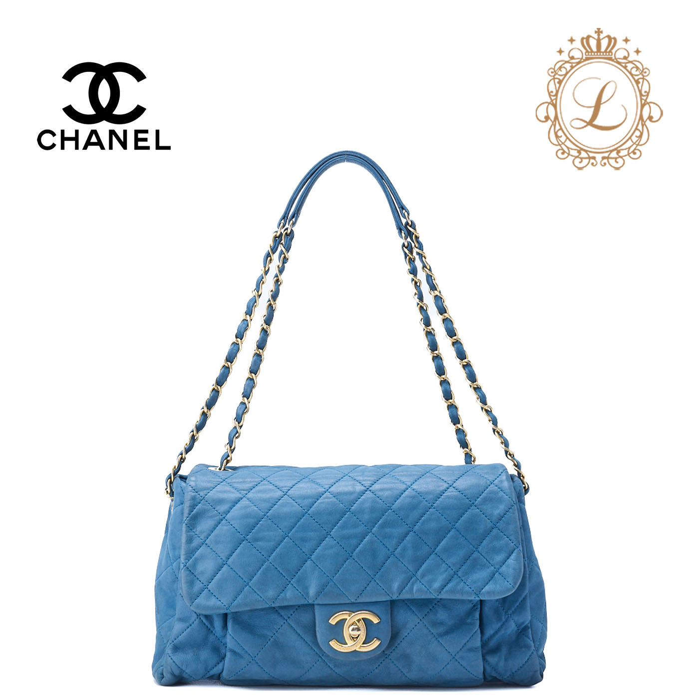 CHANEL Shoulder Bag Tote Bag Matelasse Sparkle Leather Blue Gold-Tone Hardware Pre-Owned - Vintage La Charme