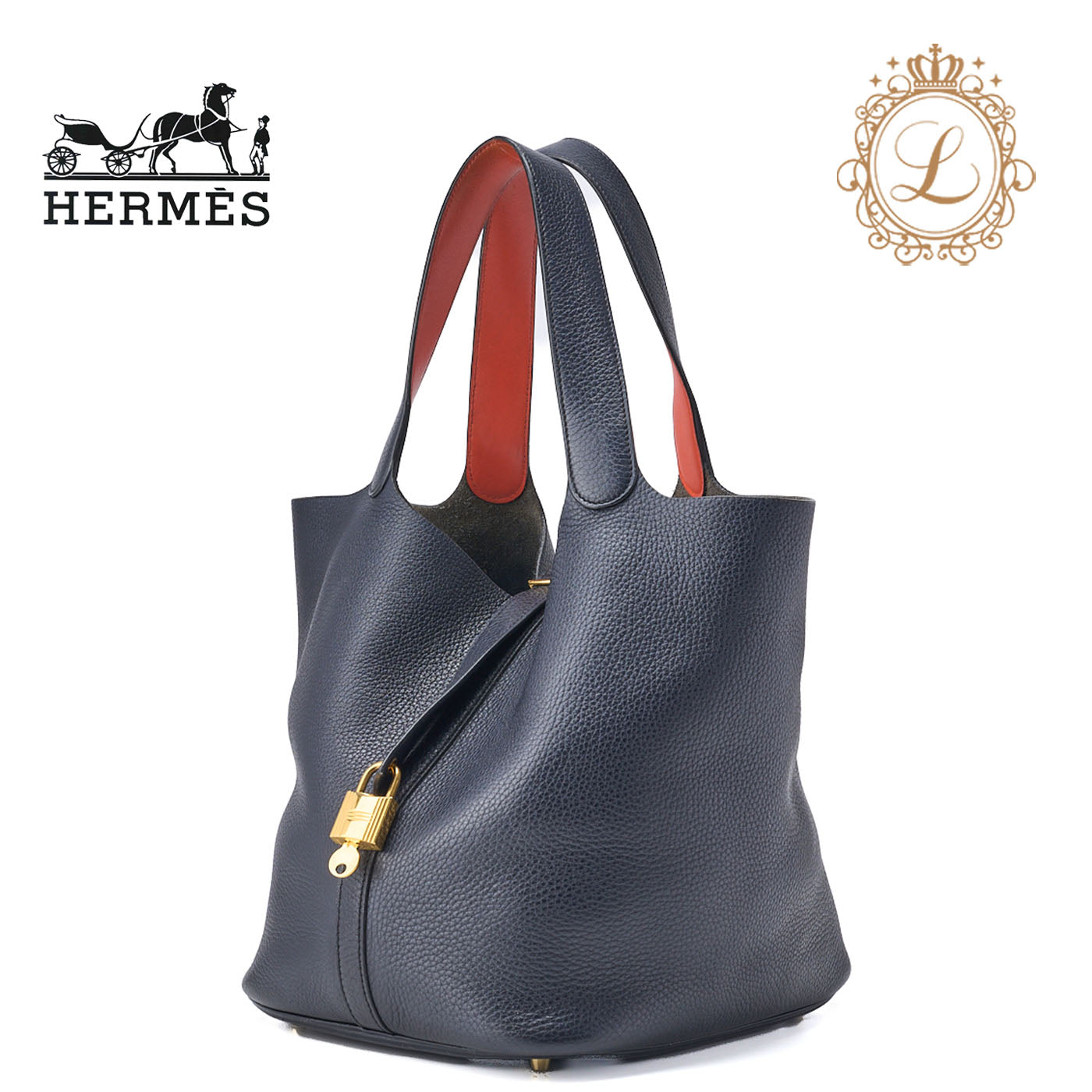 HERMES Tote Bag Picotin Rock GM Clemence Blue Indigo Gold-Tone Hardware Pre-Owned - Vintage La Charme