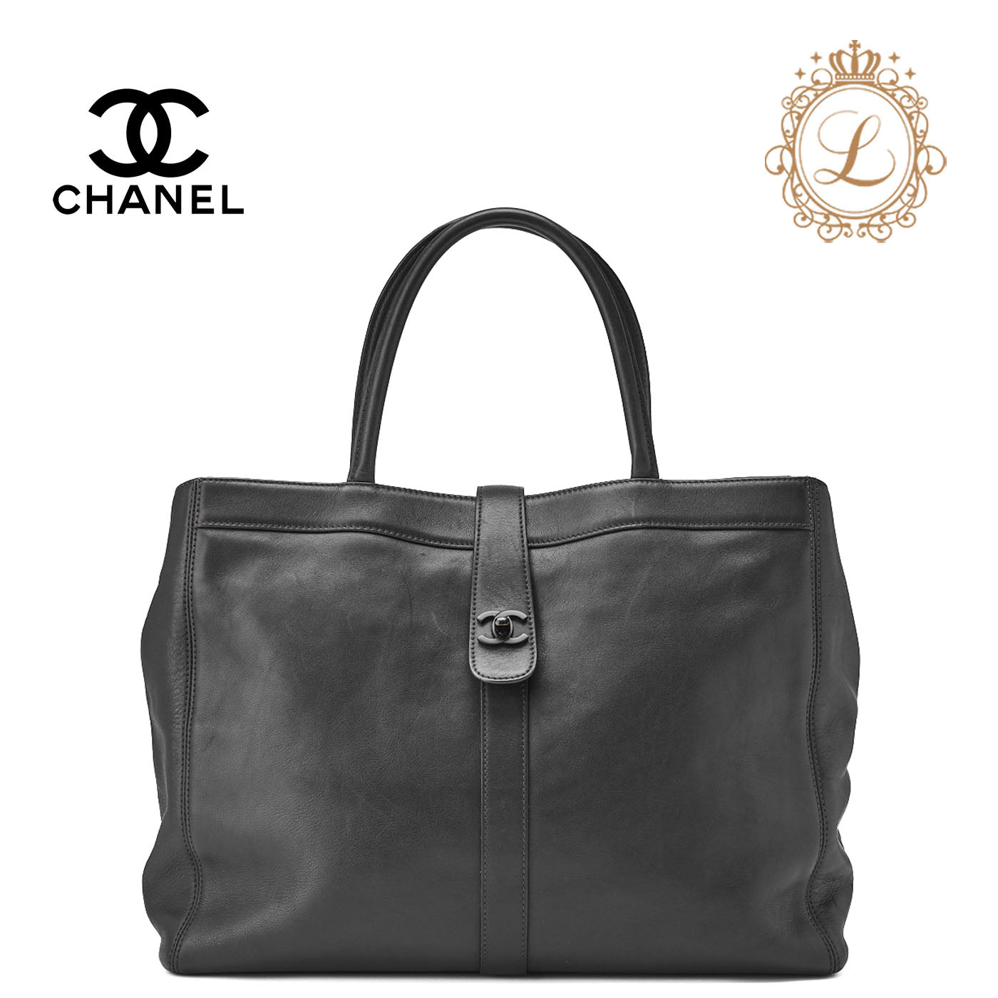 CHANEL Shoulder Tote Bag Lambskin Black Bicolore Silver-Tone Hardware Pre-Owned - Vintage La Charme