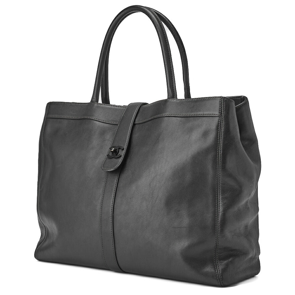 CHANEL Shoulder Tote Bag Lambskin Black Bicolore Silver-Tone Hardware Pre-Owned - Vintage La Charme