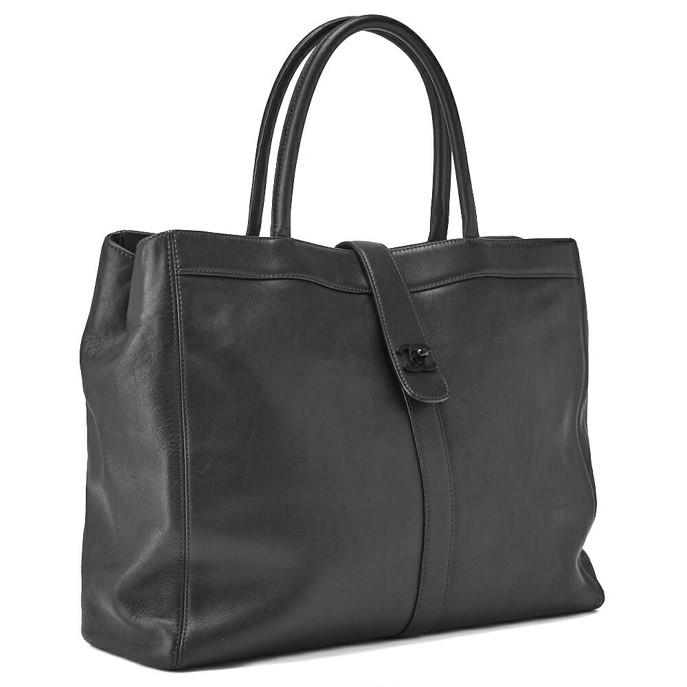 CHANEL Shoulder Tote Bag Lambskin Black Bicolore Silver-Tone Hardware Pre-Owned - Vintage La Charme