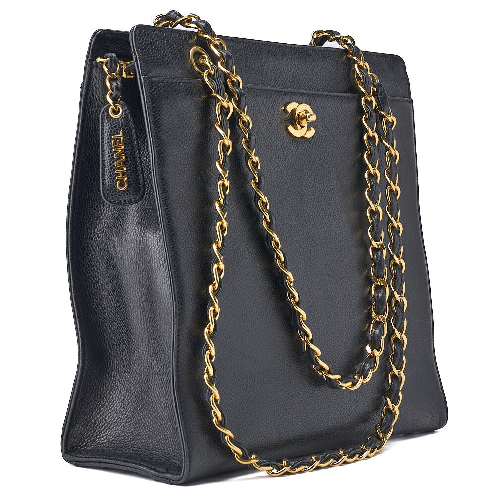 CHANEL Shoulder Tote Bag Coco Mark, Caviar Skin, Black, Gold-Tone Hardware, Pre-Owned - Vintage La Charme
