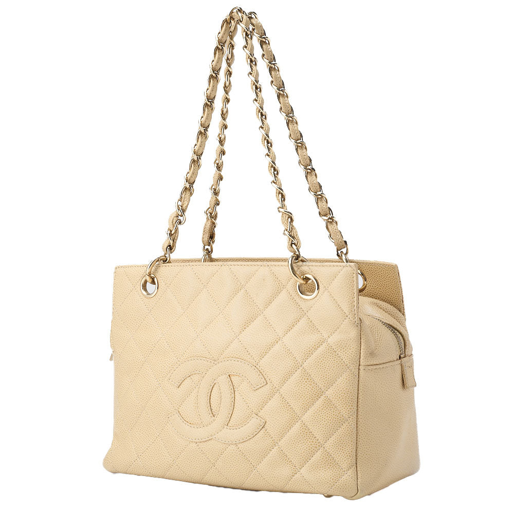CHANEL Shoulder Tote Bag Matelasse Caviar Skin Beige Gold-Tone Hardware Pre-Owned - Vintage La Charme