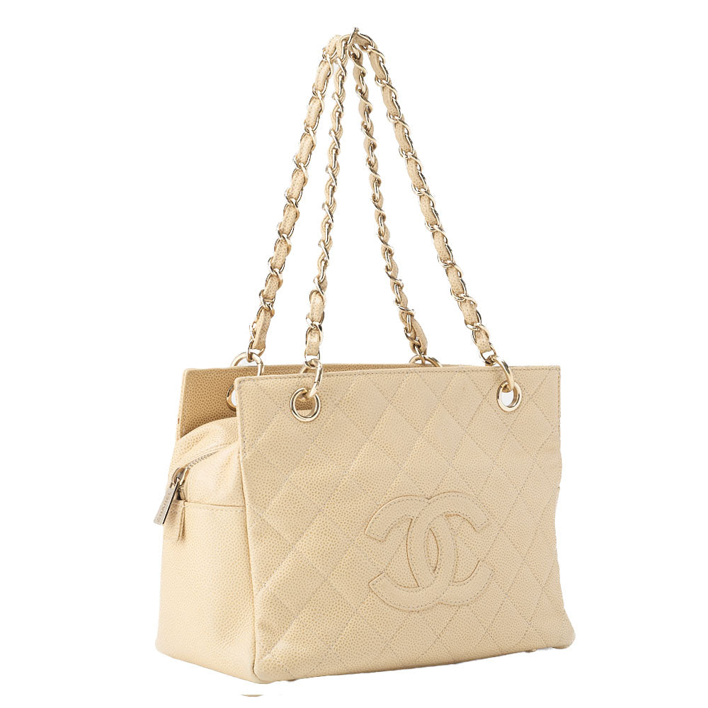 CHANEL Shoulder Tote Bag Matelasse Caviar Skin Beige Gold-Tone Hardware Pre-Owned - Vintage La Charme