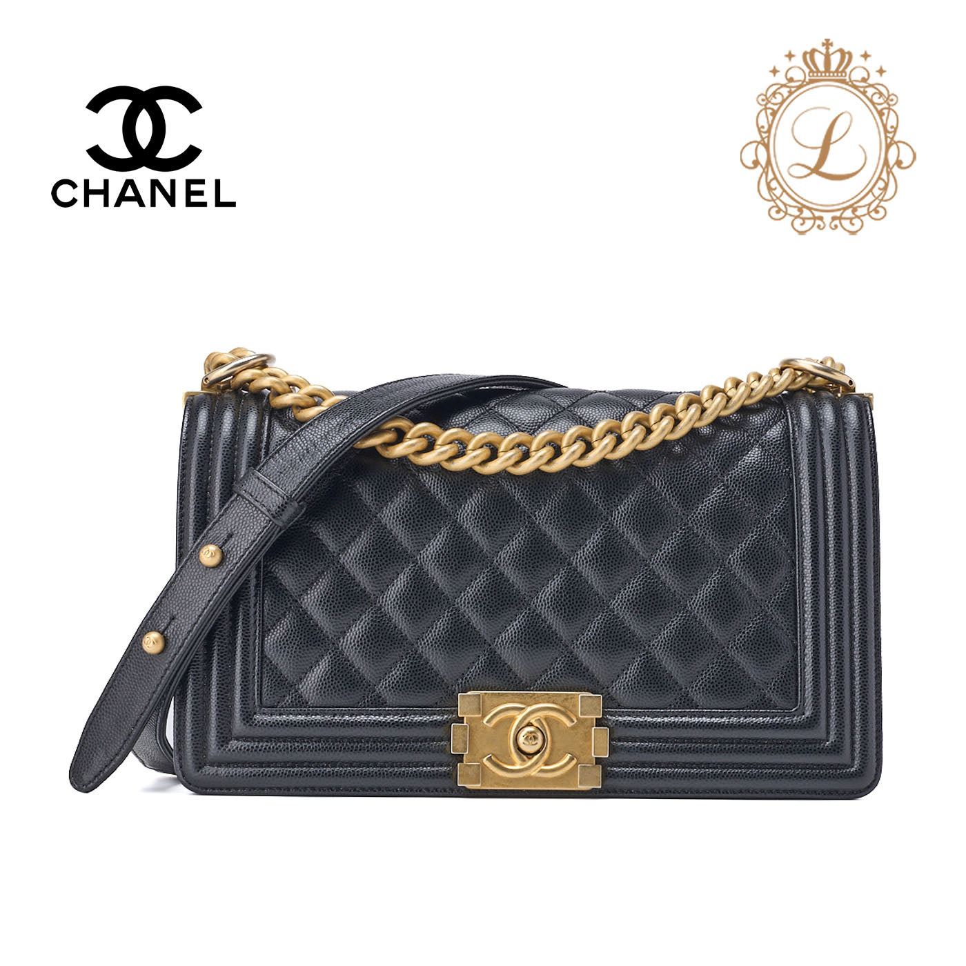 CHANEL Shoulder Tote Bag Matelasse Caviar Skin Black Gold-Tone Hardware Pre-Owned - Vintage La Charme