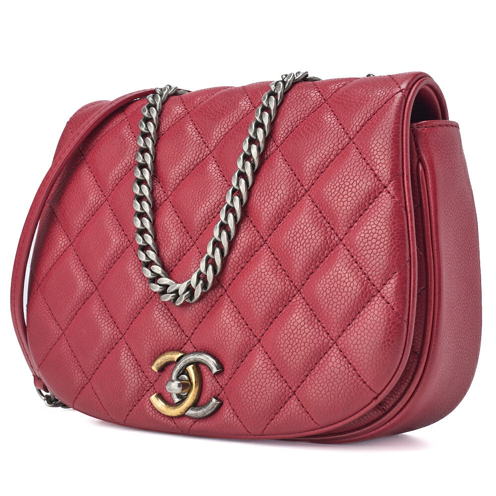 CHANEL Shoulder Tote Bag Matelasse Full Flap Chain Caviar Skin Red Gold-Tone Hardware Pre-Owned - Vintage La Charme
