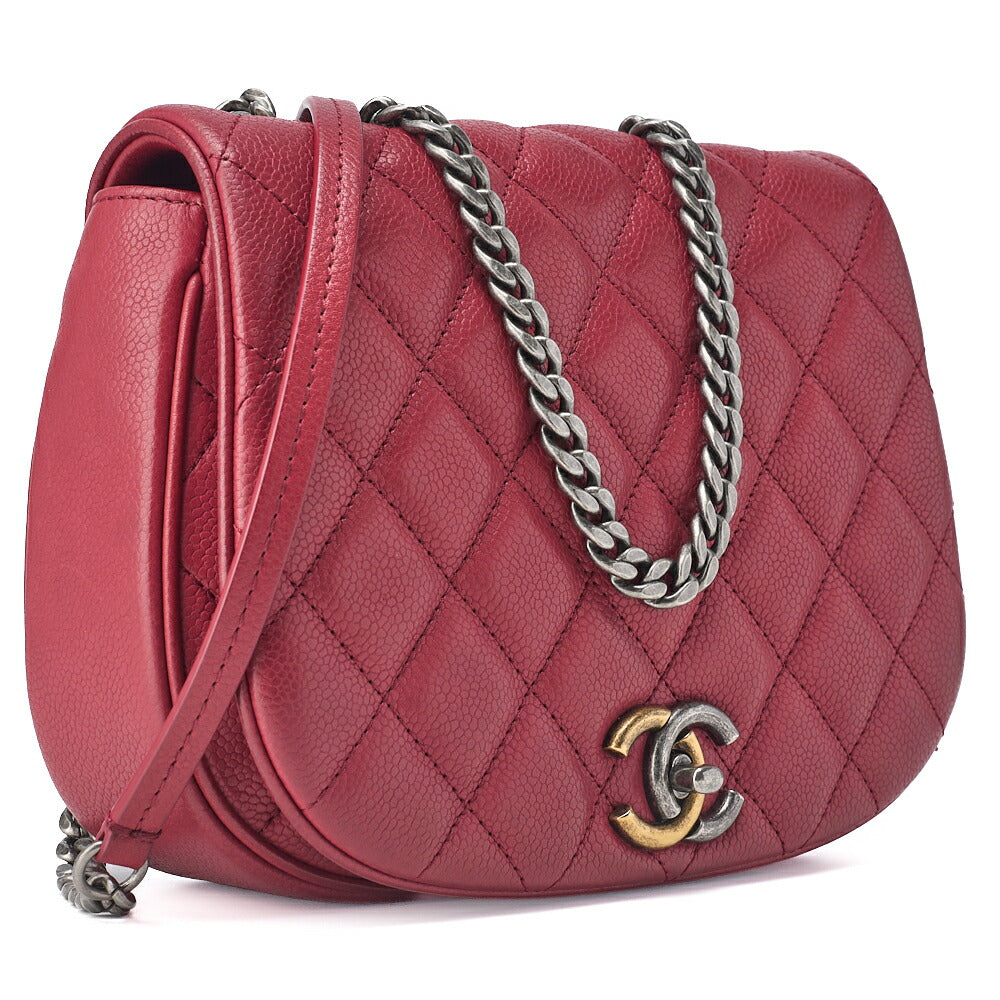 CHANEL Shoulder Tote Bag Matelasse Full Flap Chain Caviar Skin Red Gold-Tone Hardware Pre-Owned - Vintage La Charme
