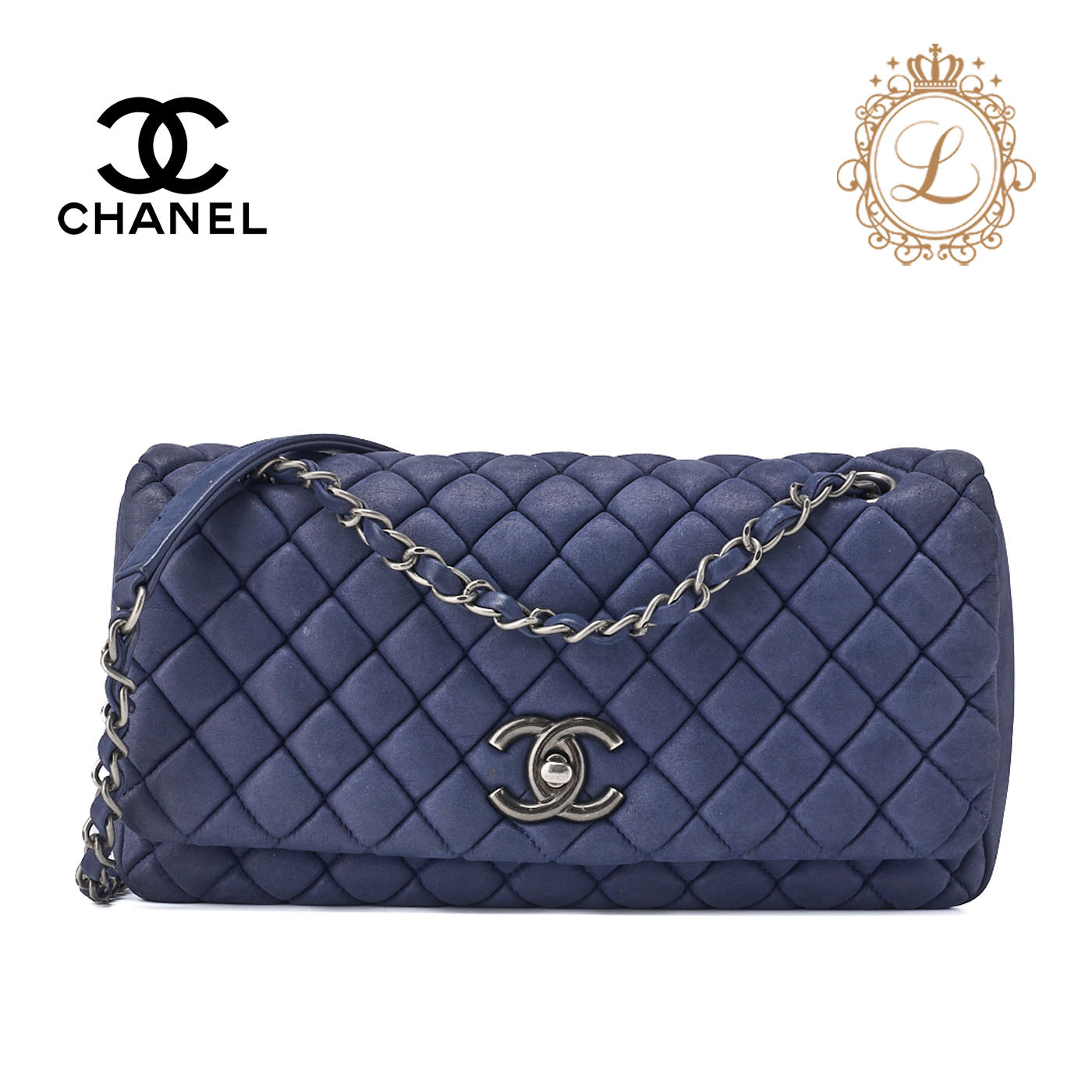 CHANEL Shoulder Bag Tote Bag Matelasse Sparkle Leather Navy Silver-Tone Hardware Pre-Owned - Vintage La Charme