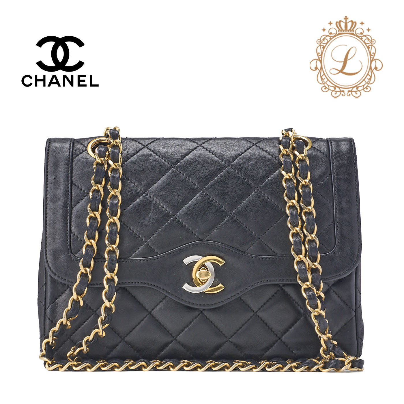 Chanel Shoulder Bag Matelasse Lambskin Black Gold-Tone Hardware Pre-Owned - Vintage La Charme