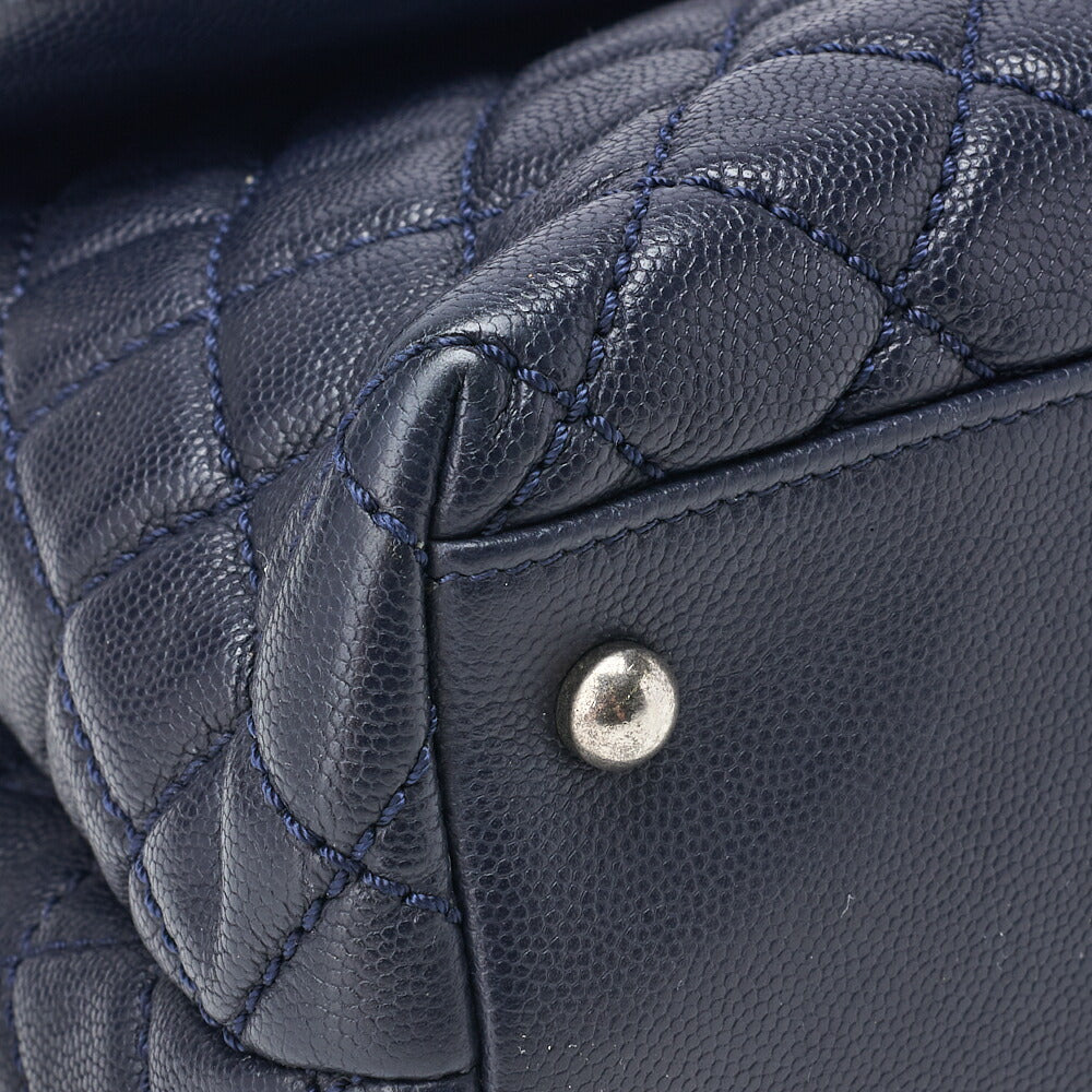 CHANEL Shoulder Tote Bag Matelasse Coco Handle 2WAY Caviar Skin Navy Silver-Tone Hardware Pre-Owned - Vintage La Charme