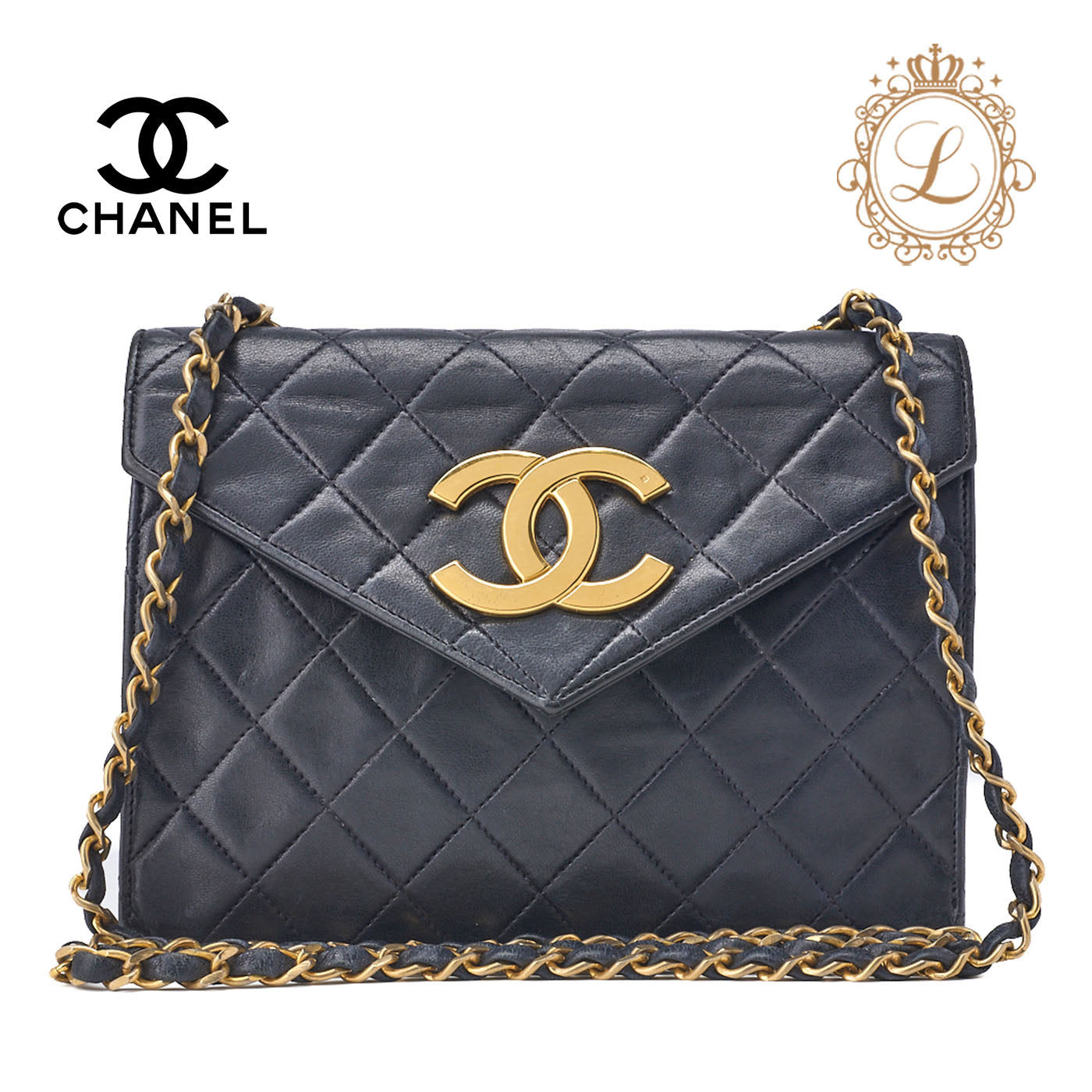 CHANEL Shoulder Bag Matelasse Lambskin Black Gold-Tone Hardware Pre-Owned - Vintage La Charme