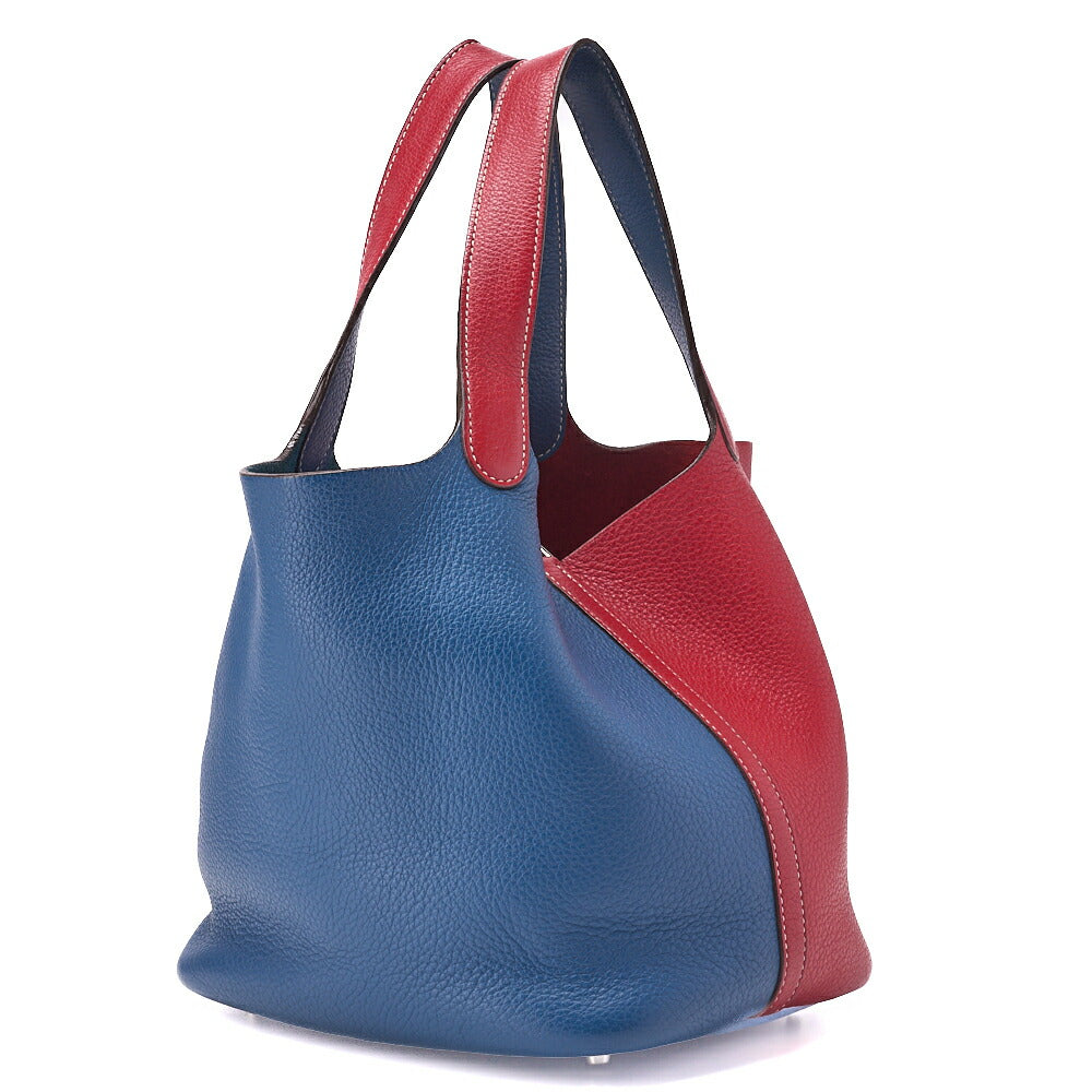 HERMES Handbag Picotin Lock MM Bicolor Clemence Rouge Casaque Gold-Tone Hardware Pre-Owned - Vintage La Charme