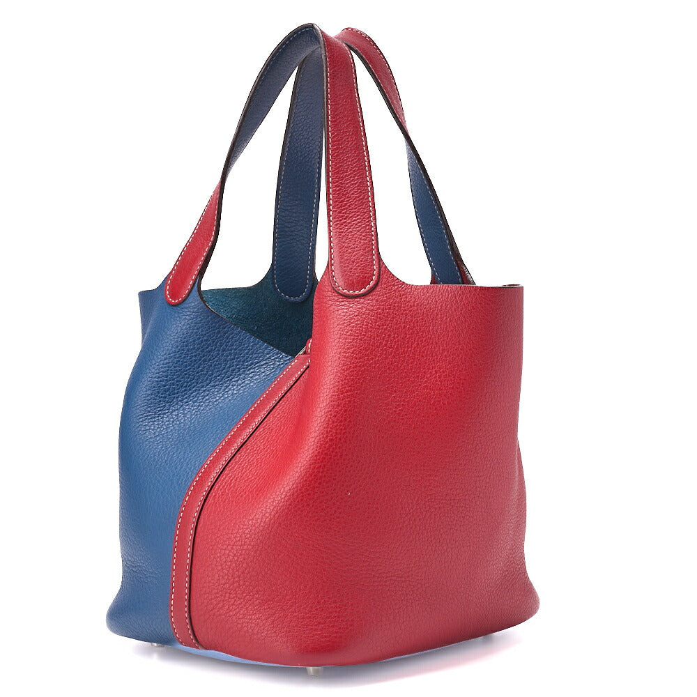 HERMES Handbag Picotin Lock MM Bicolor Clemence Rouge Casaque Gold-Tone Hardware Pre-Owned - Vintage La Charme
