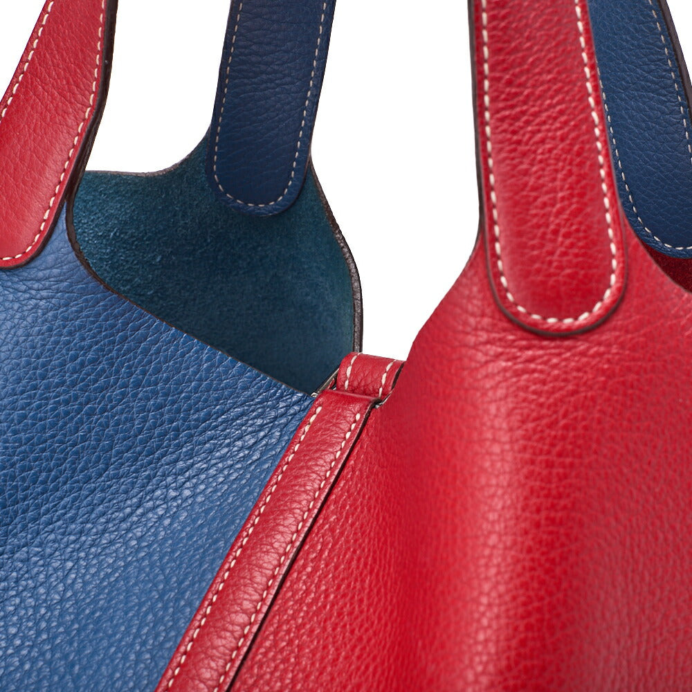 HERMES Handbag Picotin Lock MM Bicolor Clemence Rouge Casaque Gold-Tone Hardware Pre-Owned - Vintage La Charme